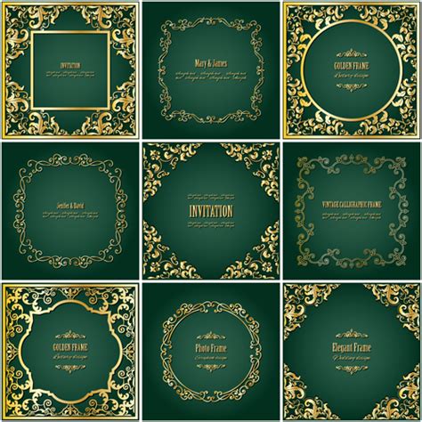 5 out of 5 stars. Golden frame with green invitation card vector 03 - Vector Car free download
