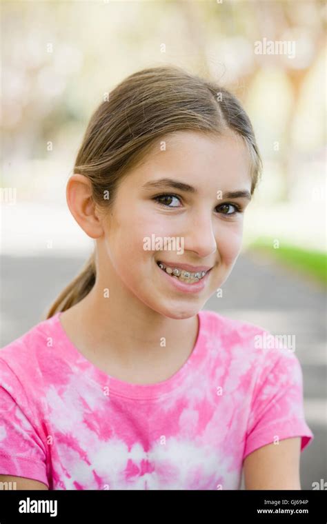 Portrait Of Smiling Tween Girl Stock Photo Alamy