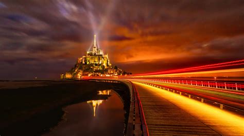 Mont Saint Michel Island Night Lights Normandy France Uhd 4k Wallpaper