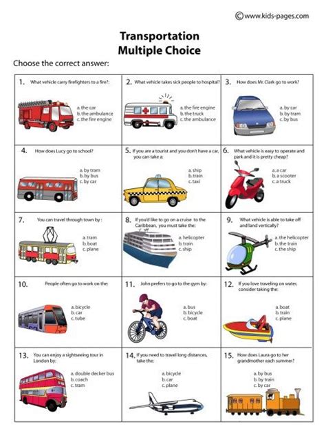 transportation multiple choice worksheet transportation worksheet kindergarten worksheets