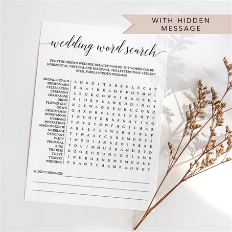 Wedding Word Search Printable Minimalist Bridal Shower Word Etsy