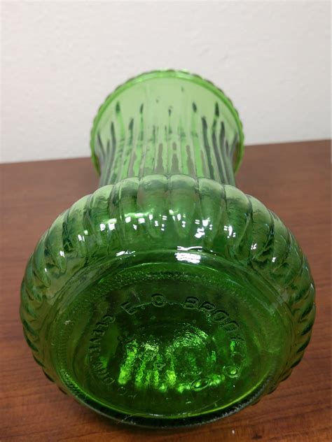 Green Hoosier Glass Stretch Vase Ribbed Design 7 5 Inches Etsy