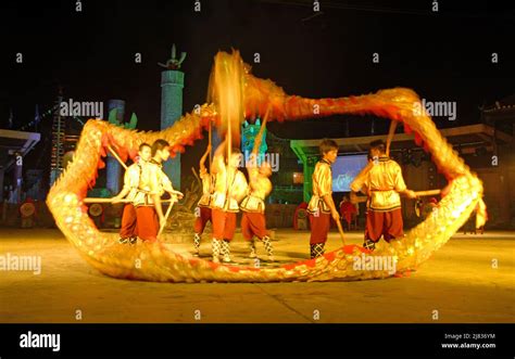 Fenghuang Hunan Province China Dragon Dance At A Night Festival In