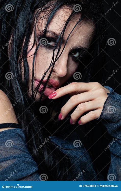 Brunette Woman With Wet Skin And Smoky Eyes Mak Stock Photo Image Of