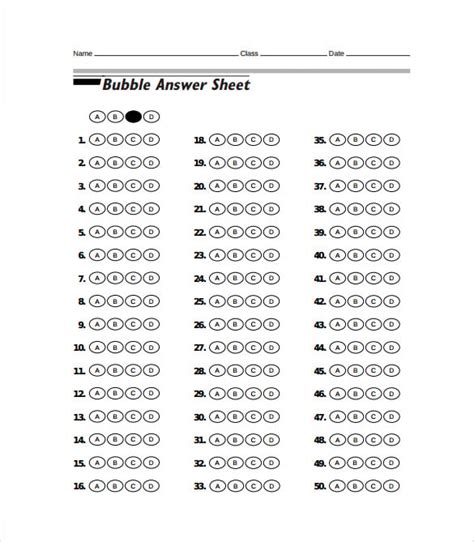 Printable Answer Sheet Pdf Printable Templates