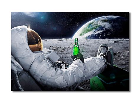 Astronaut On The Moon With Beer Canvas Wall Art Framed Print Etsy