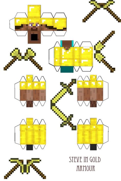 Paper Craft New 136 Minecraft Papercraft Gold Armor Steve