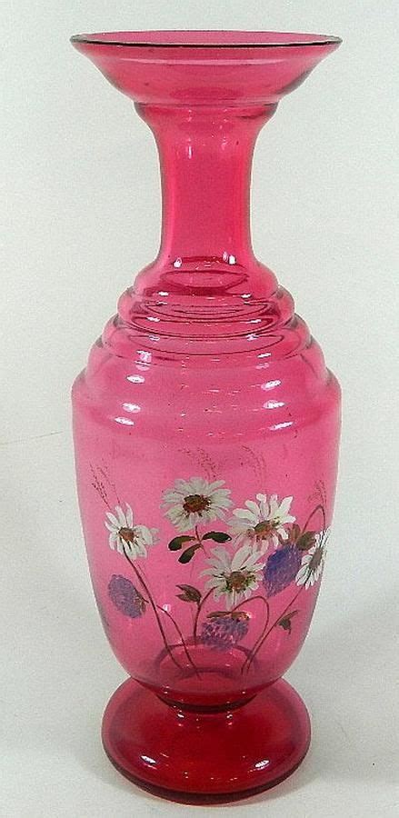 Enamelled Cranberry Glass Vase With Floral Motifs British Victorian Glass