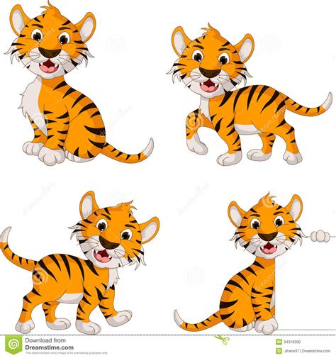 Cute Tiger Cartoon Collection Stock Illustration
