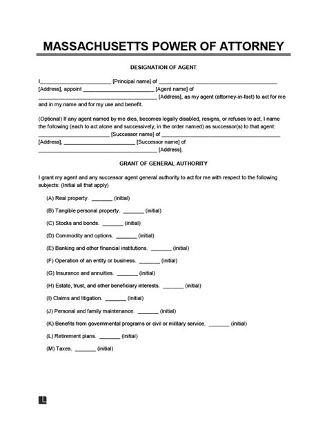Free Massachusetts Power Of Attorney Forms Pdf And Word