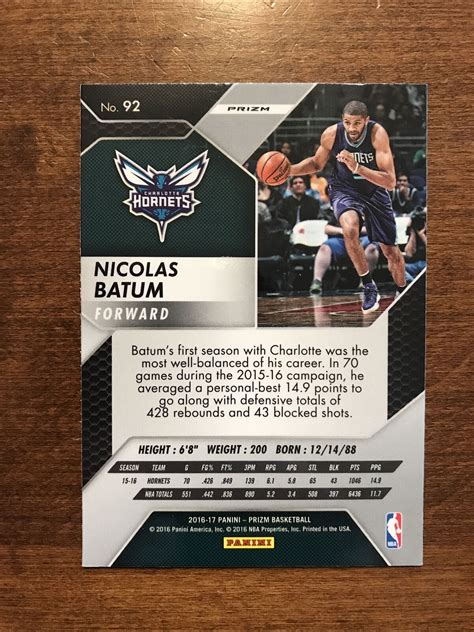 Nicolas Batum Prizm Silver Charlotte Hornets Ebay