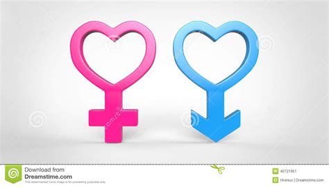 3d Blue Male And Pink Female Sex Heart Shape Symbol On Plain White