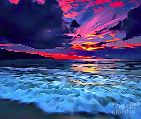 Ocean Sunset Drawing By Sun Leil