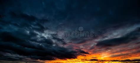 Dramatic Sunset Scene Of The Dark Overcast Sky Fantastic View Of
