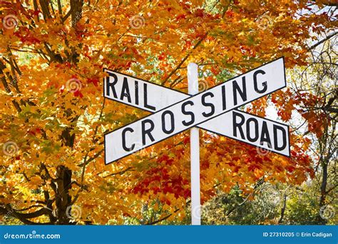 Autumn Railroad Crossing Sign Stock Image Image Of Foliage Bright