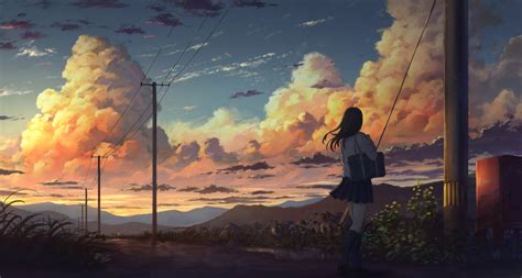 Anime Girl Outside Power Lines Clouds 4k, HD Anime, 4k Wallpapers, Images, Backgrounds, Photos ...