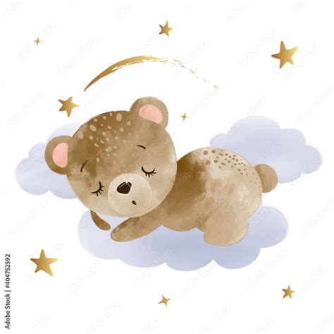 Vecteur Stock Cute Little Teddy Bear Sleeping On Clouds Vector