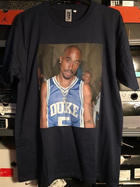 Tupac Shakur 2pac Wearing Duke Blue Devils Jersey Navy Blue T Shirt