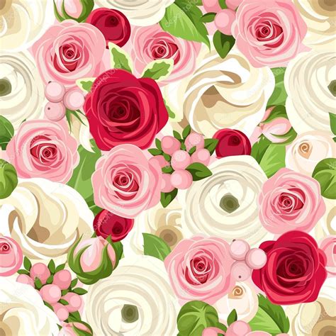 Seamless Background With Red Pink And White Flowers Vector