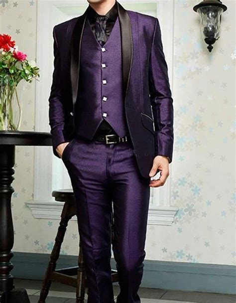 2017 Latest Designs One Button Purple Groom Tuxedos Shawl Lapel