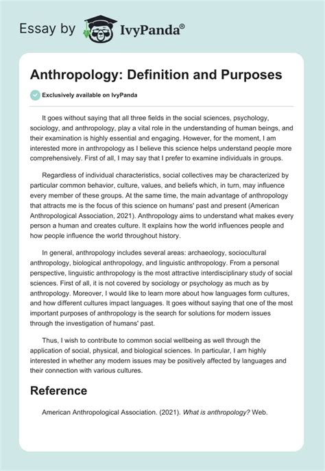 Anthropology Definition And Purposes 283 Words Essay Example