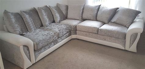 Shannon Corner 32 Seater Leather And Crushed Velvet Fabric White And