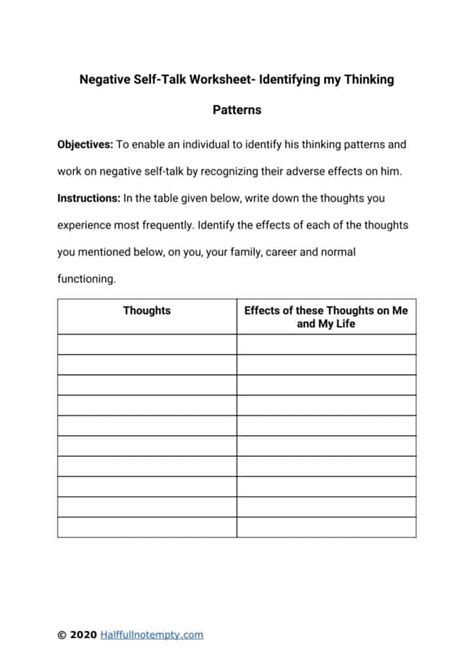 Negative Self-Talk Worksheets (7) | OptimistMinds