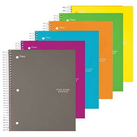 Five Star Notebook 5 Subject Wide Ruled Assorted 6 Pack 38438