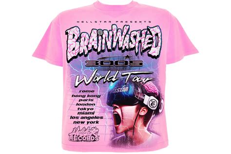 Hellstar Brainwashed World Tour T Shirt Pink Fw23 Us