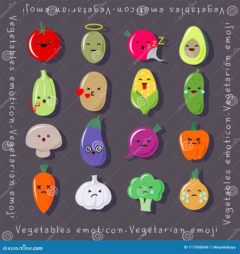 Vegetables Kawaii Emoji Illustration Cute Japanese Emoticons Vegan