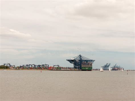 terminal del muelle del cargo con los envases del mar foto de archivo editorial imagen de