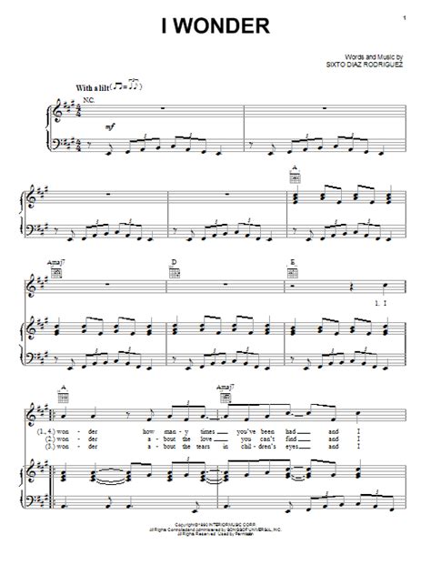 I Wonder Sheet Music Rodriguez Piano Vocal And Guitar Chords Right