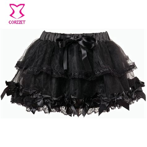 Black Satin Bows Ball Gown Mini Skirt Sexy Gothic Lolita Tulle Skirts