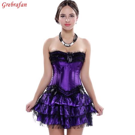Steampunk Purple Corsets With Mini Skirt Waist Trainer Bustiers Dresses Corset Sexy Body