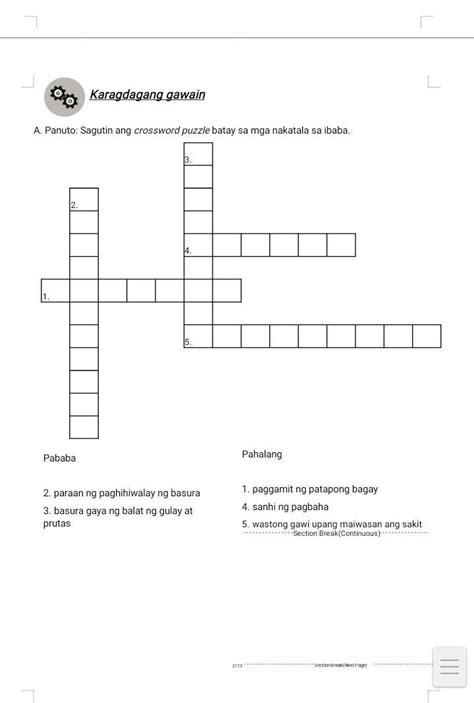 Panuto Sagutin Ang Crossword Puzzle Batay Sa Mga Nakatala Sa Ibaba