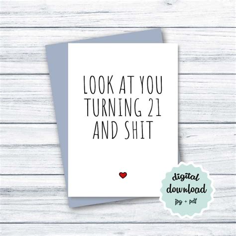Funny 21st Birthday Card Digital Download Birthday Card 21 Birthday