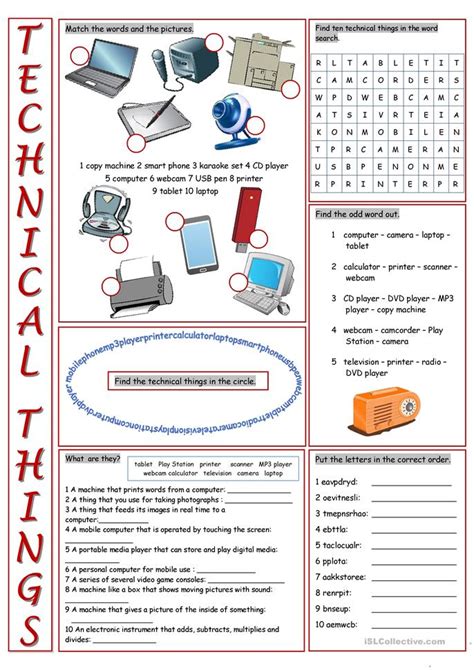 Technical Things Vocabulary Exercises worksheet - Free ESL printable