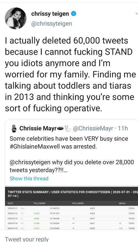 Try not to fall over laughing. Chrissy Teigen deletes 60,000 Tweets out of fear for ...