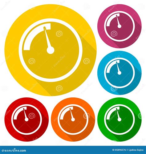 Pressure Gauge Manometer Icons Set With Long Shadow Stock Vector