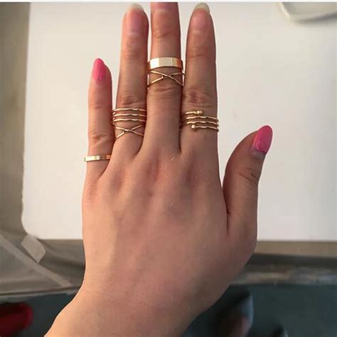 6pcs Mid Finger Rings Top Stacking Rings Three Pieces Set For Women