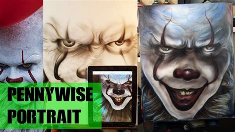 It Chapter Two Pennywise Portrait Canvas Art Spray Painted Horror