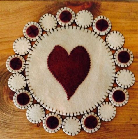 Primitive Heart Felted Wool Penny Rug By Quiltgirlscreations On Etsy