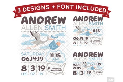 Stork And Baby Birth Stats Svg Announcement Template Dxf Eps