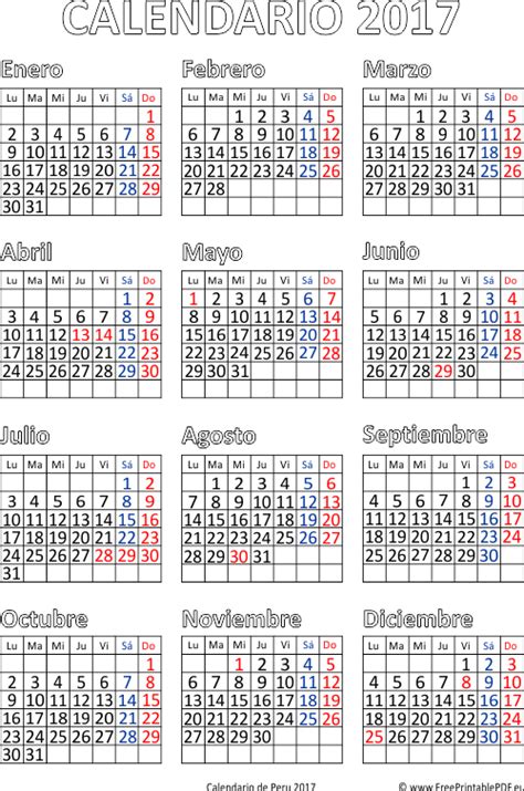 Calendario De Perú 2017 Imprimir El Pdf Gratis