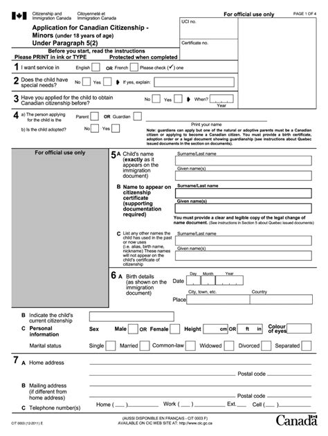 Cit 0003e Application For Canadian Citizenship Minors Fill Out And