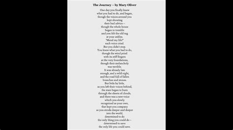 A The Journey Mary Oliver Poetry Self Empowerment Youtube