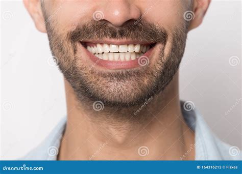Close Up Smiling Male Mouth With White Teeth Stock Image Image Of