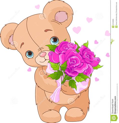 Teddy Bear Giving Bouquet Stock Vector Image 52126085