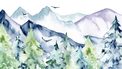 Forest And Mountains Watercolor Painting On Behance