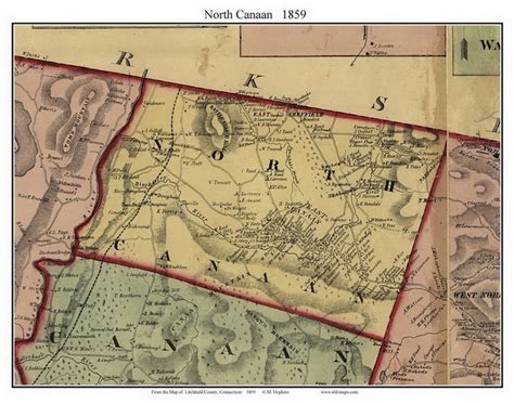 North Canaan 1859 Old Town Map With Homeowner Names Connecticut Reprint